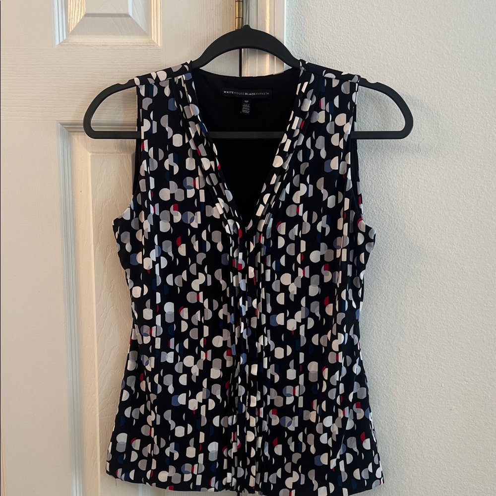 White House Black Market Geometric Sleeveless Blouse - Black, White, Red